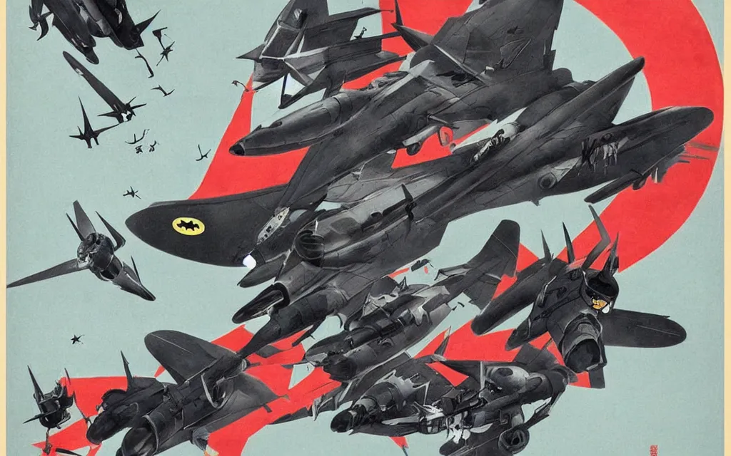 Image similar to batman airplane, in the style of chinese propaganda posters, cold war, propaganda poster, sci - fi illustrations, highly detailed, award - winning, patriotic, chinese, dark, gritty, ink
