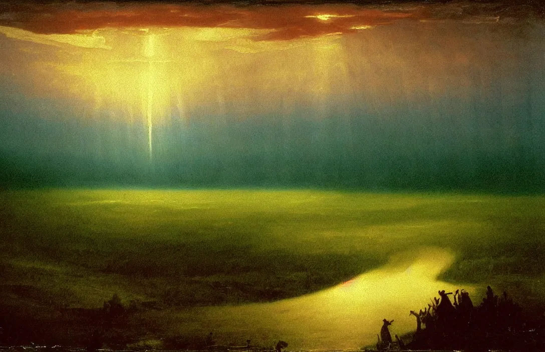 Image similar to the curve of a line can convey energy queen of heaven painting by albert bierstadt intact flawless ambrotype from 4 k criterion collection remastered cinematography gory horror film, ominous lighting, evil theme wow photo realistic postprocessing rising up out of marshes divisionism painting by caspar david frederich