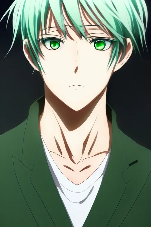 Prompt: anime art full body portrait character concept art, anime key visual of elegant young male, platinum white straight bangs and large green eyes, finely detailed perfect face delicate features directed gaze, trending on pixiv fanbox, studio ghibli, extremely high quality artwork