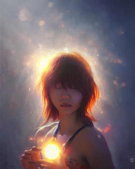 Image similar to asuka soryu, award winning photograph, radiant flares, realism, lens flare, intricate, various refining methods, micro macro autofocus, evil realm magic painting vibes, hyperrealistic painting by michael komarck - daniel dos santos