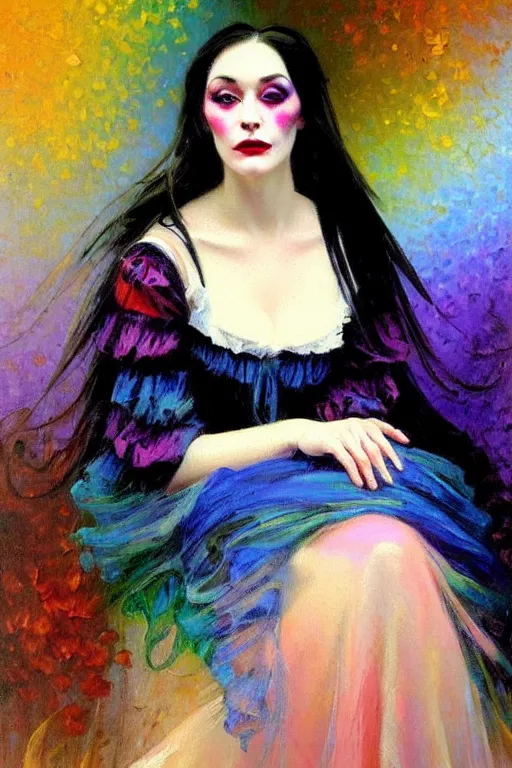 Prompt: impressionist brushstrokes!!!! lisa frank and richard schmid and jeremy lipking victorian loose genre loose painting full length portrait painting of a victorian vampire