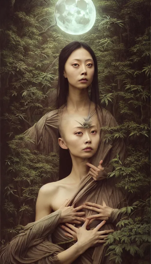 Image similar to wuxia, forest, moonlight, gemma chen, madison beer, angela sarafyan, pinup, intricate beautiful faces, surrealistic painting by agostino arrivabene, vanessa beecroft, anka zhuravleva, mary jane ansell, peter mohbacher, gerald brom