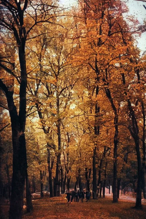 Image similar to a lomographic photo of moscow, autumn, cinestill, bokeh