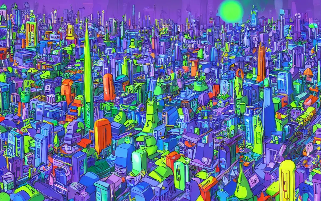 Prompt: plastic toy city potemkin fantastical cityscape, award winning digital art, ultraviolet color palette