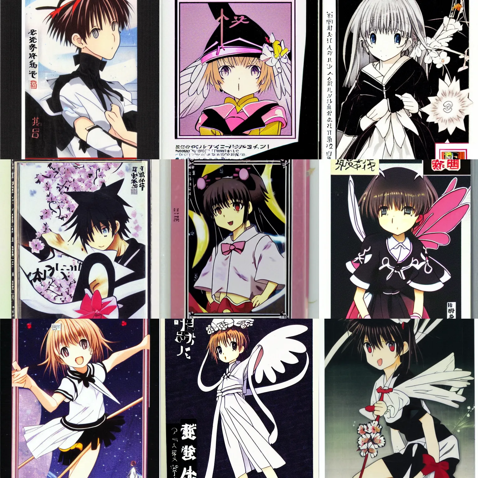 Prompt: sakura card captor, mysterious x, front cover, black and white, riichi ueshiba