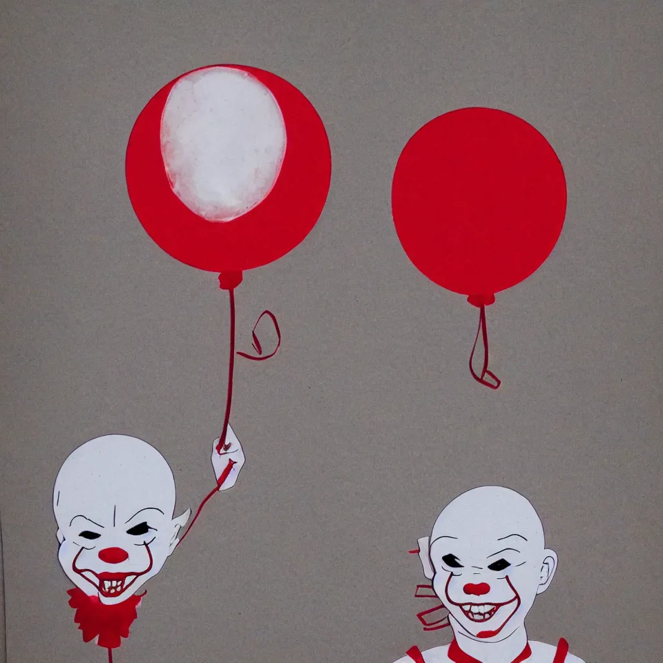 Prompt: pennywise the clown in a red balloon, paper cutout