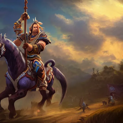 Image similar to a boy riding a horse, blizzard warcraft art, concept art, incredibly highly detailed and realistic, 8 k, sharp focus, studio quality