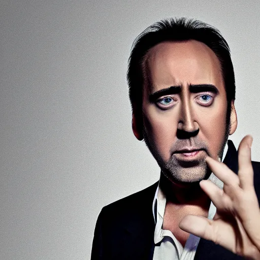 Prompt: nic cage viewing a minimalist logo for a dating app only for nic cage on christmas, corporate phone app icon