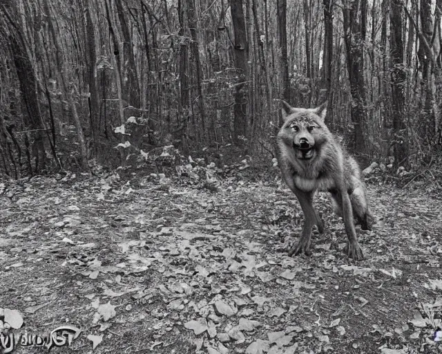 Image similar to standing werewolf caught on a trail cam