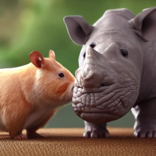 Prompt: a film still of a hamster and rhino hybrid realistic, detailed