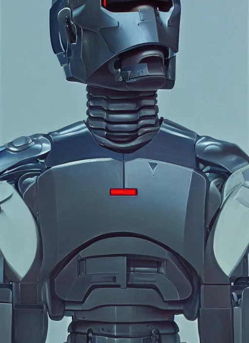 Prompt: portrait of Robocop (1987), detailed, coherent, painted by Edward Hopper, Wayne Barlowe, James Gilleard, airbrush, art by James Jean