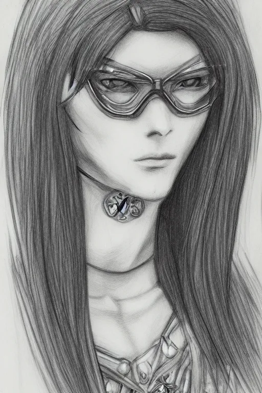 Image similar to Portrait sketch of fully clothed Bayonetta by Da Vinci