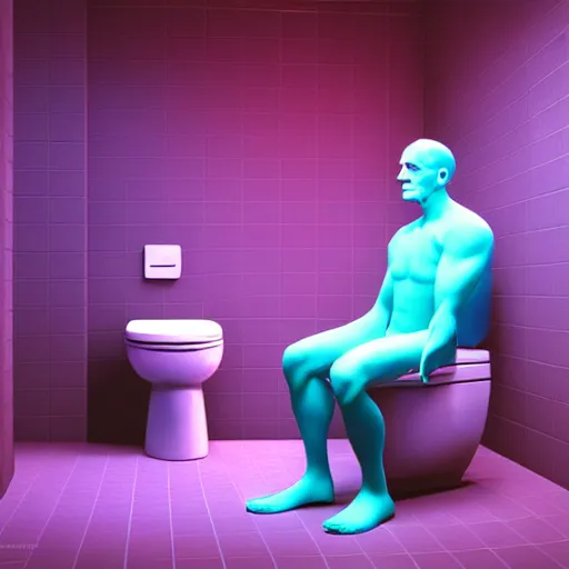 Prompt: Dr.Manhattan in Ukrainian village house, siting on a toilet, photorealism, by Beeple