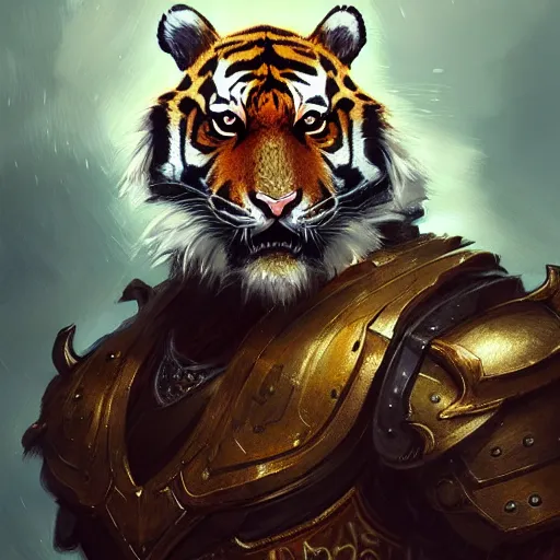 Prompt: commission of a tiger wearing diamond victorian armour ,character design by charles bowater,greg rutkowski,ross tran,hyperdetailed,hyperrealistic,4k,deviantart,artstation,professional photography,concept art