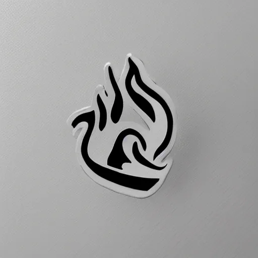 Image similar to simple yet detailed retro 1 9 7 0 s minimalistic clean fire flame enamel pin, use of negative space allowed, artwork created by mike mignola and bansky in the style of a tattoo stencil, shaded ink illustration, black and white only, smooth curves