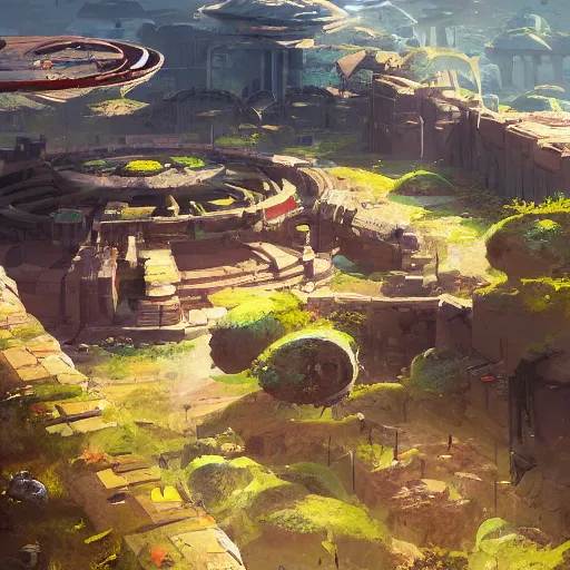 Prompt: the remains of a deserted planet. ruins, seen from space. clean sharp digital art, environment concept art, by rossdraws, ghibli, breath of the wild, greg rutkowski