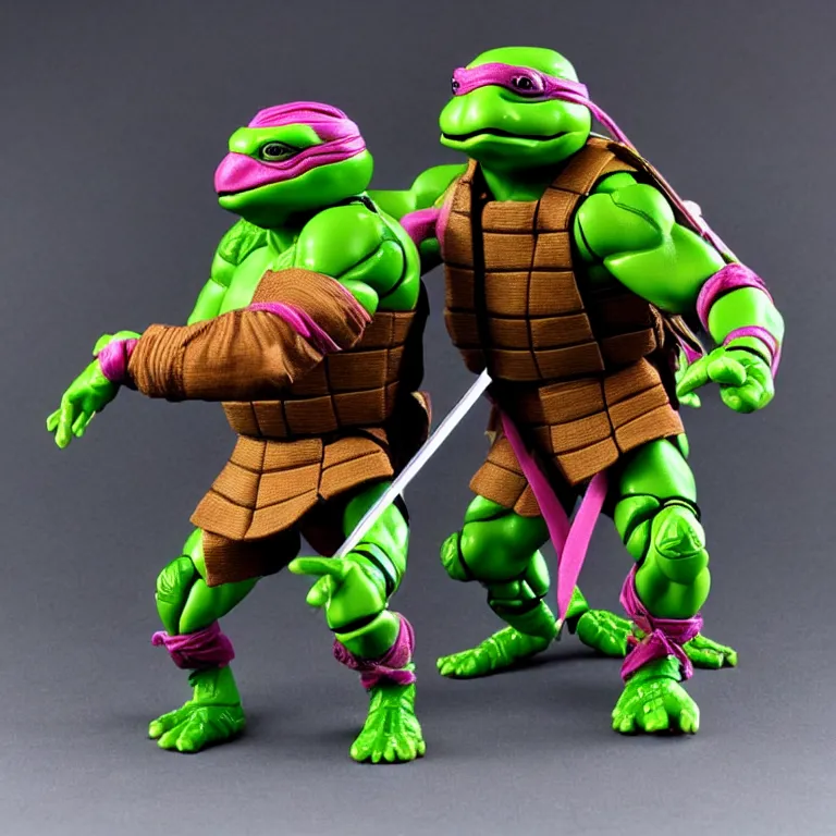 Prompt: leonardo tmnt action figure, 1 9 8 0 s, product shot, plastic toy, shiny, reflective, realistic, new in the package, unopened, mint codition