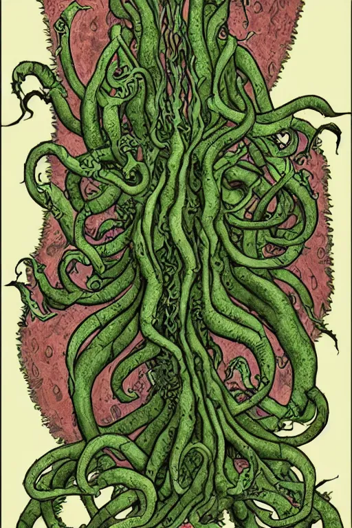 Image similar to ancient eldritch plant horror cthulhu, concept art, digital art, tarot card