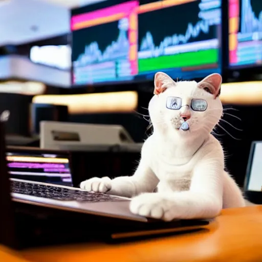 Image similar to photo of anthropomorphic cat trading stocks