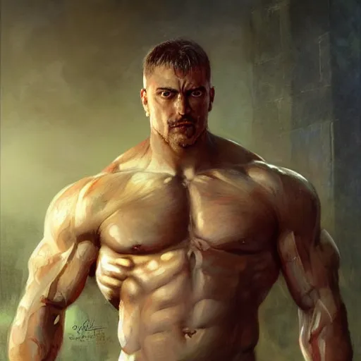 Prompt: handsome portrait of a spartan guy bodybuilder posing, radiant light, caustics, war hero, jojo, ghost in the shell, by gaston bussiere, bayard wu, greg rutkowski, giger, maxim verehin