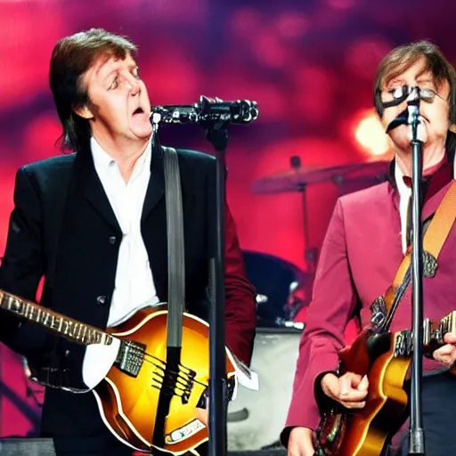 Image similar to Paul McCartney and John Lennon in concert, 2019