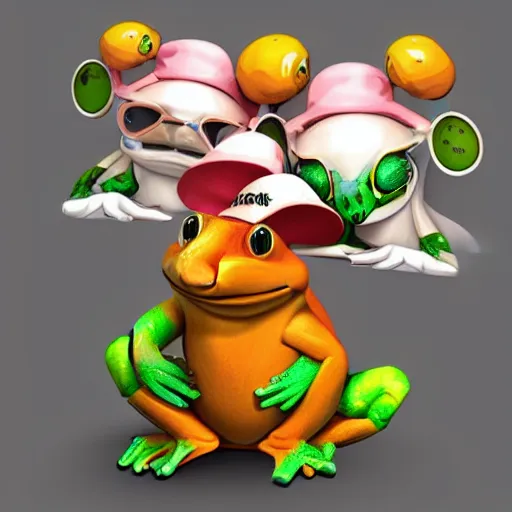 Prompt: a kangaroo and a frog wearing fun hats while sitting on a cloud, funky, retro, 3 d art, artstation