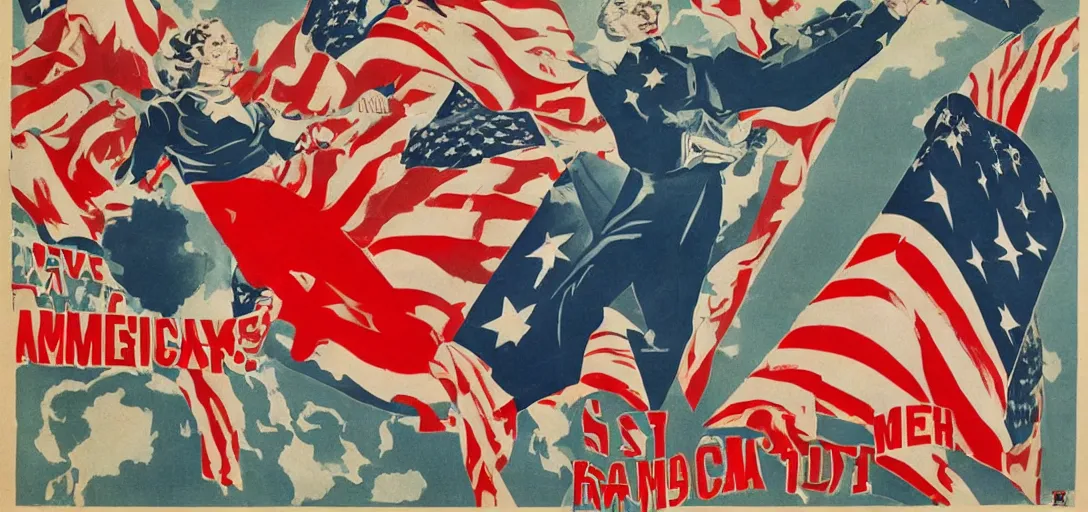 Image similar to American propaganda in the style of Soviet Propaganda