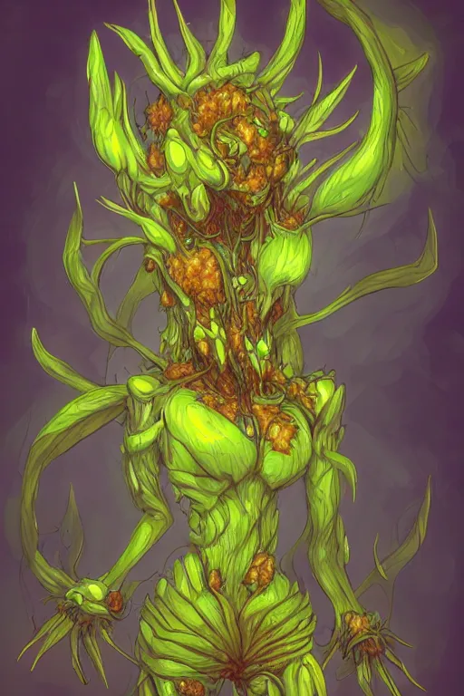 Prompt: a humanoid plant monster, amber glow, highly detailed, digital art, sharp focus, trending on art station, plant, anime art style