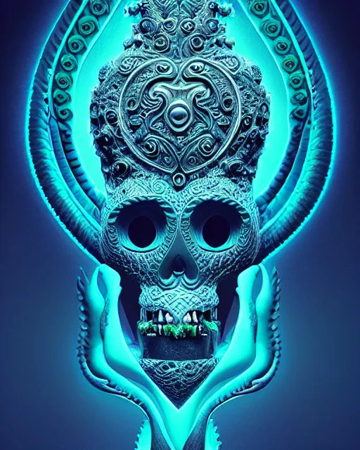 Prompt: 3 d ornate carved water heart, sigma 5 0 0 mm f / 5. beautiful intricate highly detailed quetzalcoatl skull. bioluminescent, plasma, lava, ice, water, wind, creature, thunderstorm! artwork by tooth wu and wlop and beeple and greg rutkowski, 8 k trending on artstation