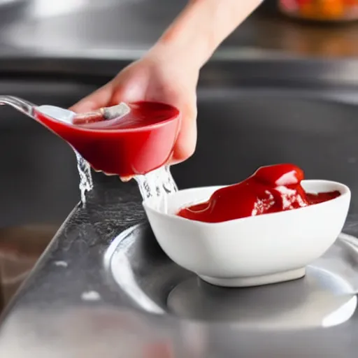 Image similar to young man vomiting ketchup into a sink 4k