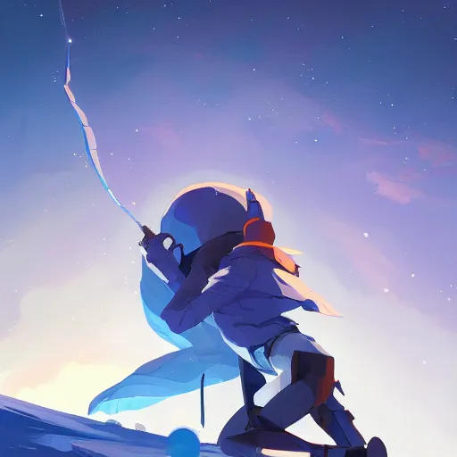 Prompt: blue chunk of ice flying through a night sky, black scrap metal trailing behind it, official fanart behance hd artstation by jesper ejsing by rhads, makoto shinkai and lois van baarle, ilya kuvshinov, ossdraws