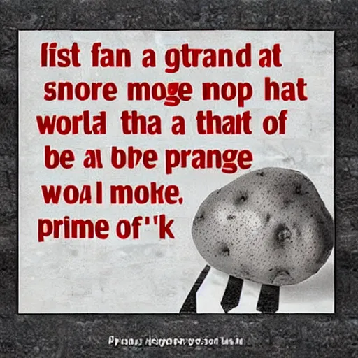 Image similar to If a potato Got into government The world would change And if that potato Became Prime Minister It would be more than strange, it would be