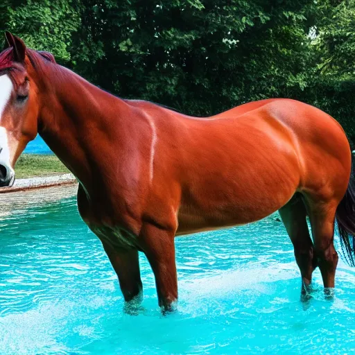 Prompt: A horse in the middle of a swimming pool