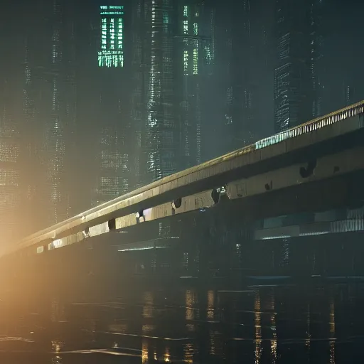 Image similar to the dark citadel of machines at the edge of the world, Blade Runner style, industrial towers, huge mechanical bridges, photorealistic, octane render, 8k