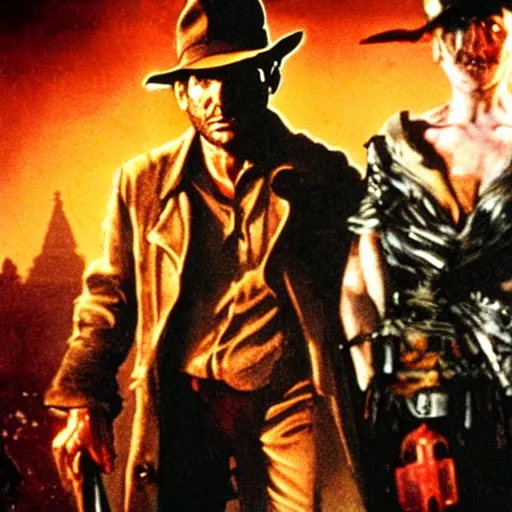 Image similar to a still of from the movie indiana jones and the temple of doom crossover with the game demon's souls