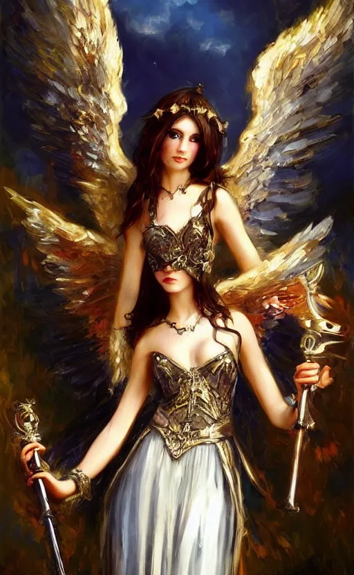 Image similar to Alchemy Angel knight gothic girl. By Konstantin Razumov, highly detailded