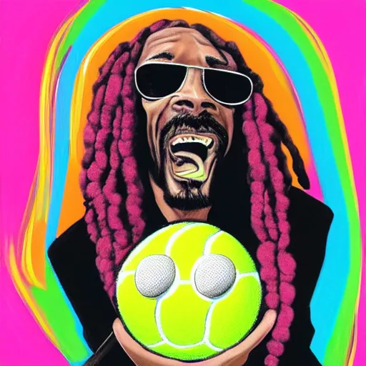 Image similar to snoop dogg tennis, ball monster ,tennis ball, colorful, digital art, fantasy,chalk, magic, trending on artstation, ultra detailed, professional illustration by Basil Gogos