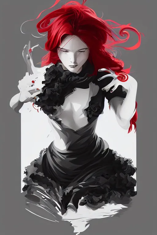 Image similar to girl with red hair. black shirt. can't see face. centered median photoshop filter cutout vector behance hd artgerm jesper ejsing!