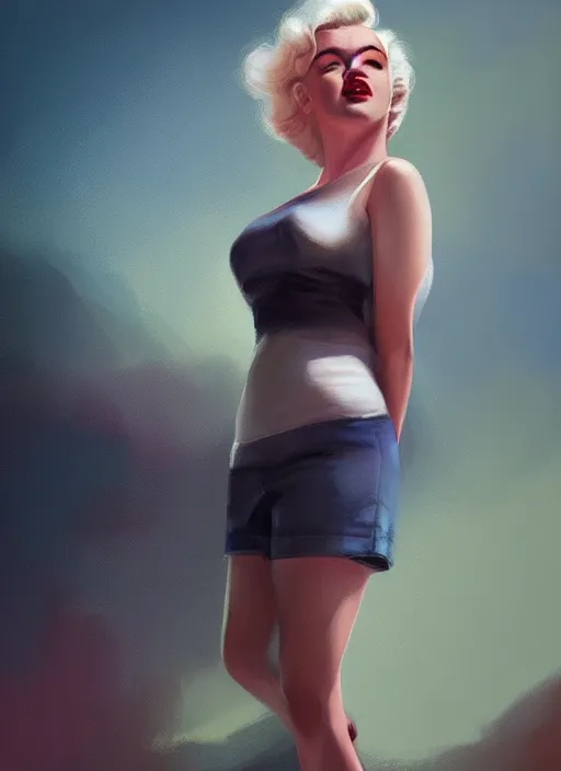 Image similar to marilyn monroe detailed full clothing, half body shot, arms down, path traced, highly detailed, high quality, digital painting, alena aenami, arnold bocklin, tom bagshaw