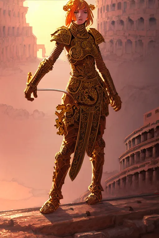 Image similar to portrait knights of zodiac girl, golden and copper armor, in ruined agora of athens sunrise, ssci - fi and fantasy, intricate and very very beautiful and elegant, highly detailed, digital painting, artstation, concept art, smooth and sharp focus, illustration, art by tian zi and wlop and alphonse mucha and ilya kuvshinov