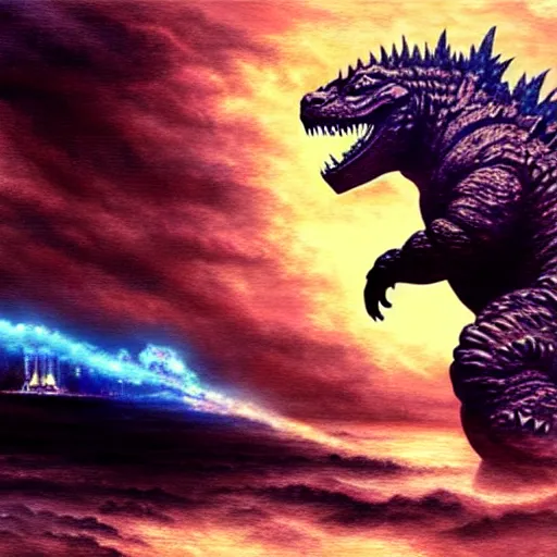 Image similar to godzilla, highly detailed, digital painting, smooth, sharp focus, illustration, ultra realistic, 8 k, art by hideaki anno