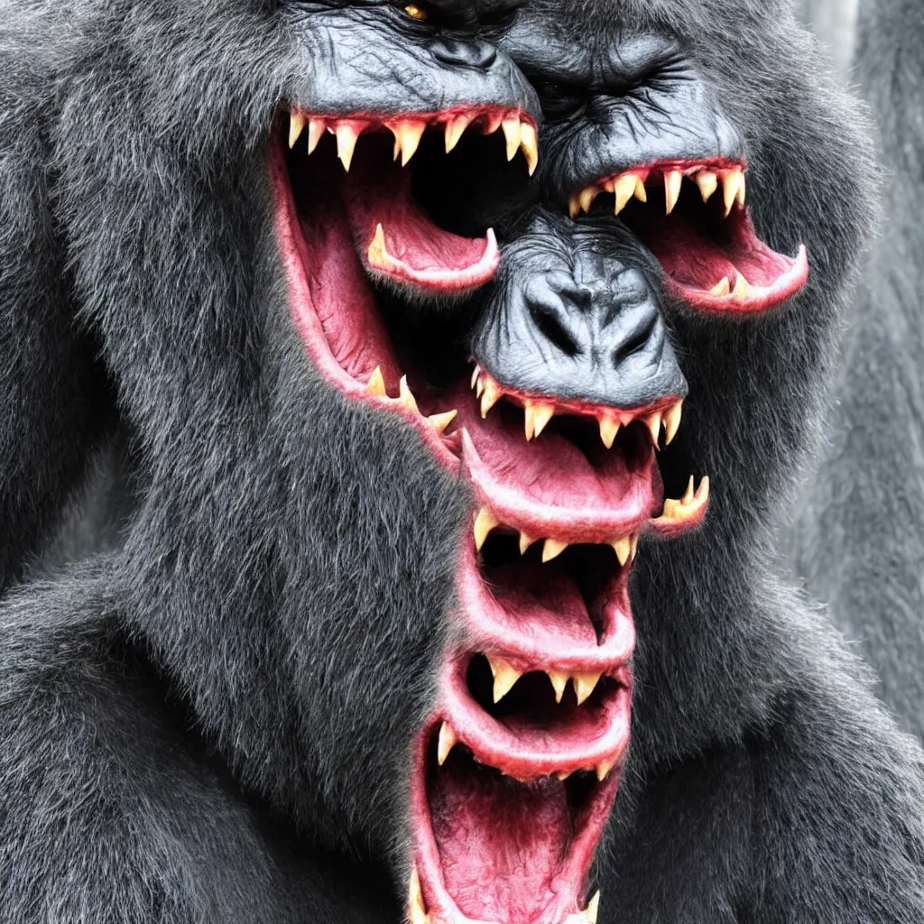 Image similar to demonic gorilla, fangs, vicious