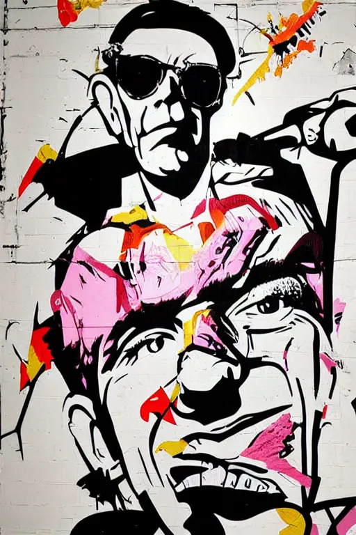 Image similar to Wall mural portrait of Hunter S Thompson, urban art, pop art, artgerm, by Roy Lichtenstein