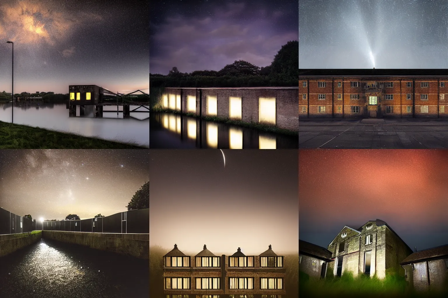 Prompt: architecture photography by lee madgwick, night scene, night lights, breathtaking stars, detailed, 4k, HDR