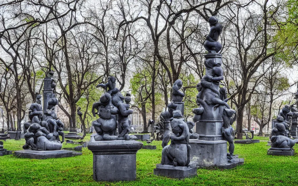 Image similar to the statue park in st. petersburg, by kenton brown,