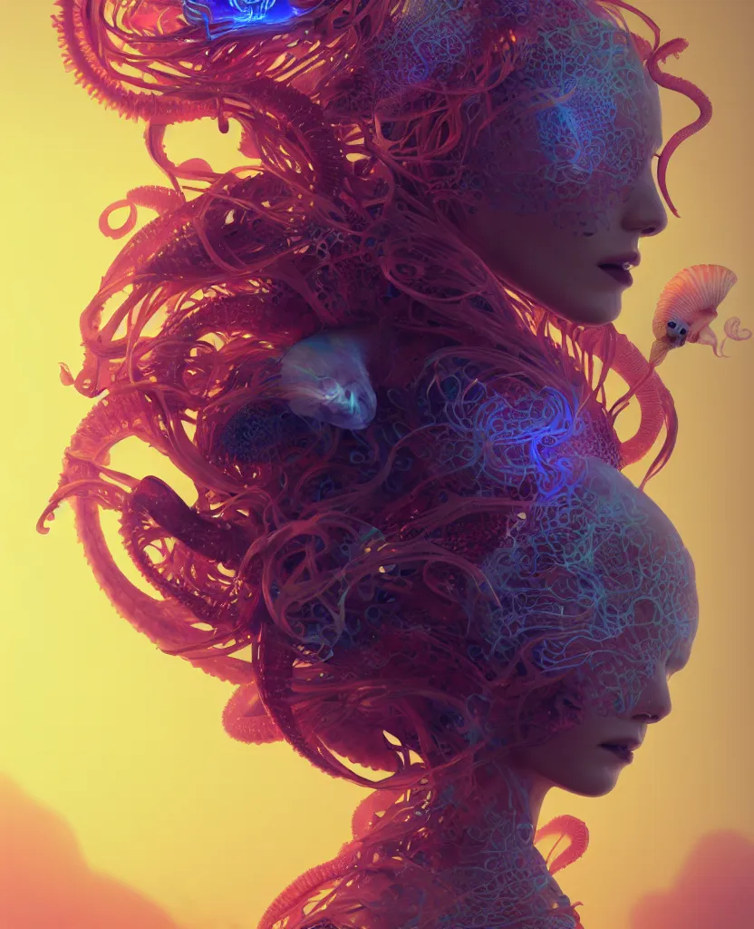 Image similar to goddess close-up portrait. chimera orchid jellyfish phoenix head, nautilus, skull, betta fish, bioluminiscent creatures, intricate artwork by Tooth Wu and wlop and beeple. octane render, trending on artstation, greg rutkowski very coherent symmetrical artwork. cinematic, hyper realism, high detail, octane render, 8k