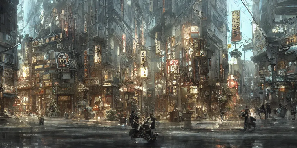 Prompt: tokyo, victorian architecture, digital painting, highly detailed, intricate, craig mullins, greg rutkwowski, matte painting, trending on artstation