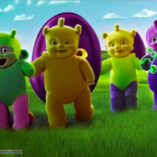 Image similar to the Teletubbies in the nightmare realm, trending on art station