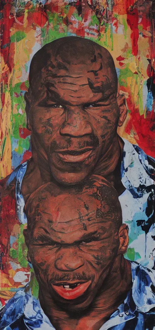 Prompt: macabre magic realism portrait of mike tyson painted by ivan albright