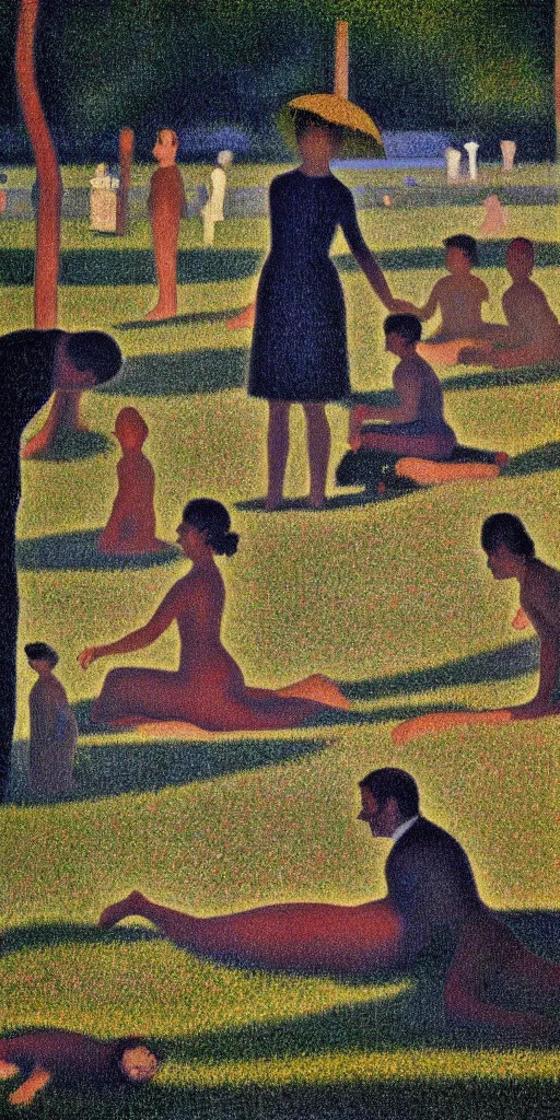 Prompt: a film still of love by gaspar noe movie, painted by georges seurat, impressionism, pointillism, detailed